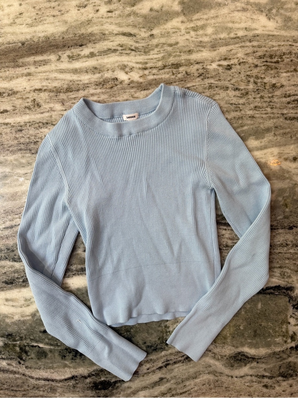 Garage Pale Blue Ribbed Crewneck Long Sleeve Knit Top
Small